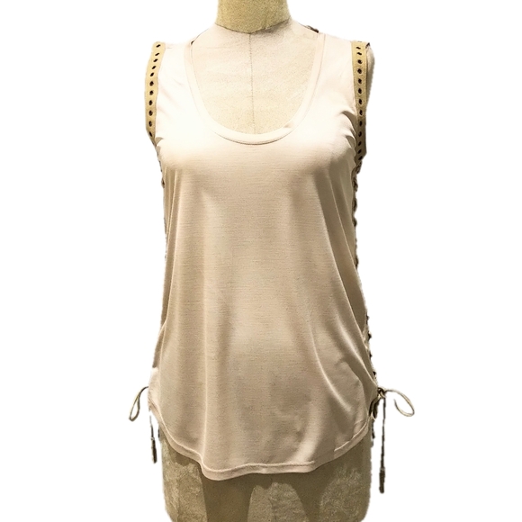 Salvatore Ferragamo Silk Sleeveless Top with Suede Leather Tie Detail - Picture 2 of 8